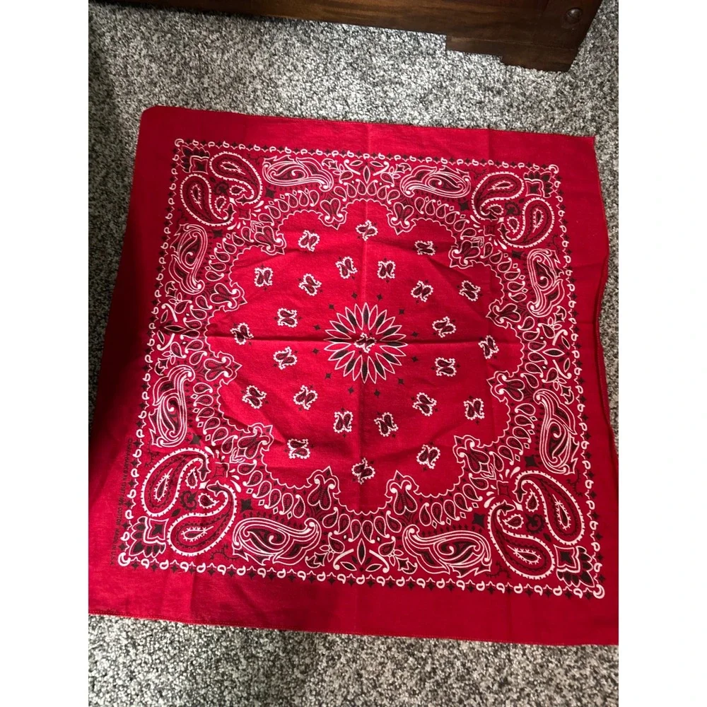 Vintage Red Paisley Cotton Bandana Scarf Square Headwrap 21x21
